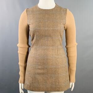 MAISON MARTIN MARGIELA Size L Camel Wool Houndstooth Long Sleeve Mini Dress